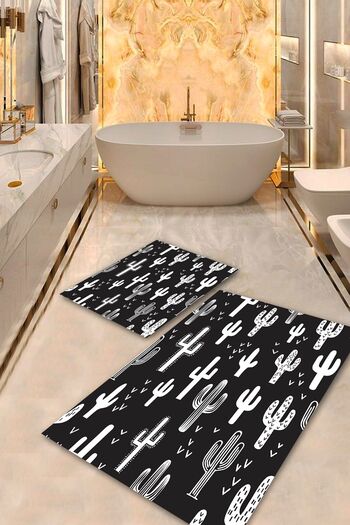 Aldora Black Non-Slip Base Cactus Bathroom Mat Set Bps-1061