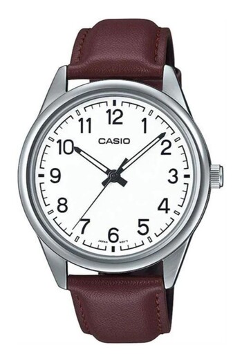 Casio Case Silver Cord Brown Color Men's Wristwatch