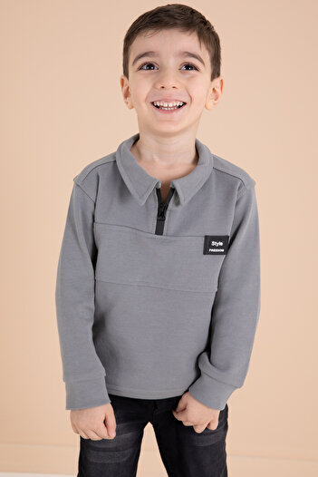 Cansın Mini Smoked Zipper Collar Sweatshirt and Jeans Pants Boy Suit 20110