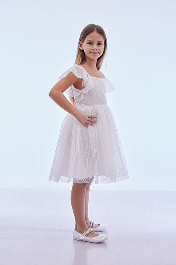 Ahengim Kids Kız Çocuk Kare Yaka Trend Tül Elbise AK2242