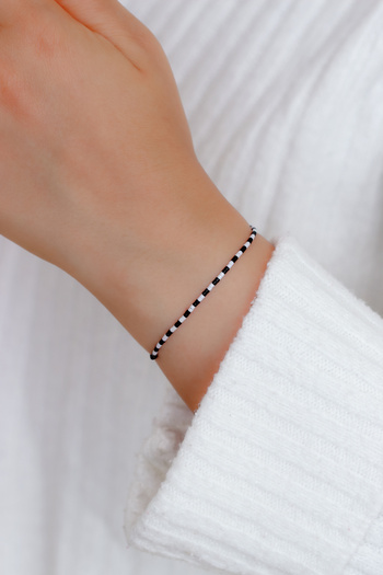 Kübüşün Atölyesi Ka-020 Miyuki Bracelet - Fan Series - Black and White Eagle Thin Sequence