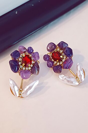 New Obsessions Mother Of Pearl Natural Stone Pearl Flower Detailed Earrings