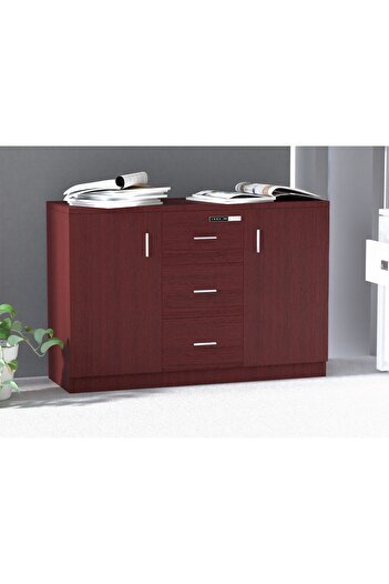 Mahmayi Argent 1147 Storage Cabinet with 3 Storage Drawer, 2 Side Door & Touch Lock-Apple Cherry