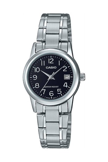 Casio Women's Wristwatch with Black Cord and Silver Color Calendar