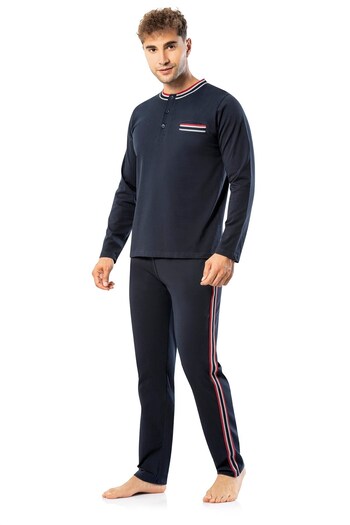 ERDEM İÇ GİYİM Navy Blue Erdem Underwear Men's Winter Pajama Set