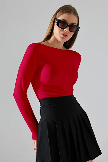 Şiir Jerdev Women Coral Soft Textured Boat Neck Long Sleeve Blouse & Top