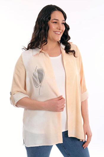 SERTUĞ Plus Size Orange Epaulettes Shirt Blouse Double Suit