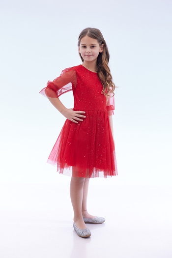 Ahengim Kids Kız Çocuk Yıldız Baskılı Trend Tül Elbise Ak2246