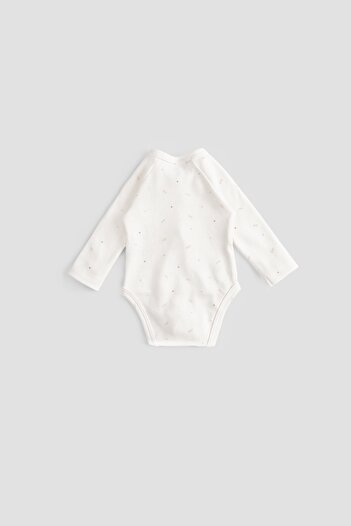 Little Gusto Organic Cotton Long Sleeve Double Breasted Bodysuit Twig Ecru