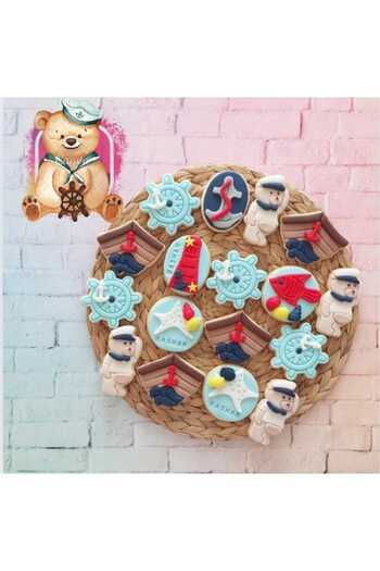 Tatlı Armağanlar Captain Teddy Bear and Sailor Concept Birthday Boutique Cookies - 20 Pieces