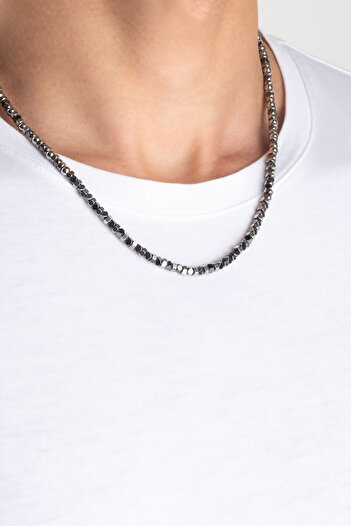So CHIC... Hematite Stone Silver Men's Necklace