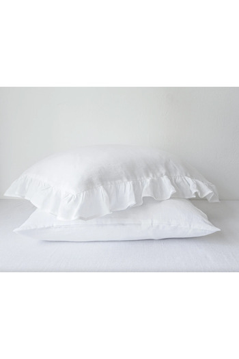 Tinybabyconcept Natural Raw Linen 2-Piece Pillow Case 50X70 cm Ruffled, Breathable, Decorative, 100% Cotton White