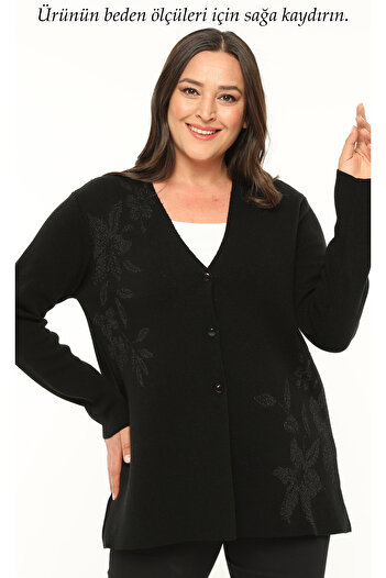 Laden Plus Size Knitwear Silvery Women's Soft Black Medium Thick Mother Cardigan