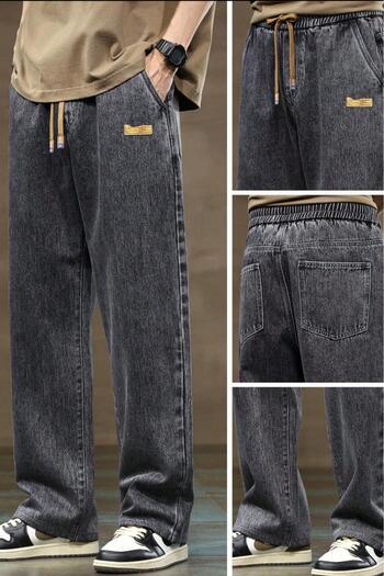 Oksit Reax Rayn Elastic Waist Drawstring Straight Leg Relaxed Fit Men's Jean Pants