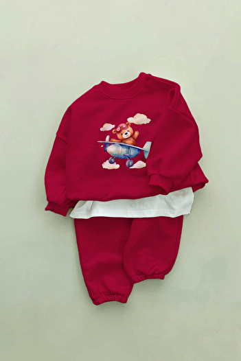 ADABEBEK New Season Pilot Teddy Bear Printed 2-Piece Baby Set 10316