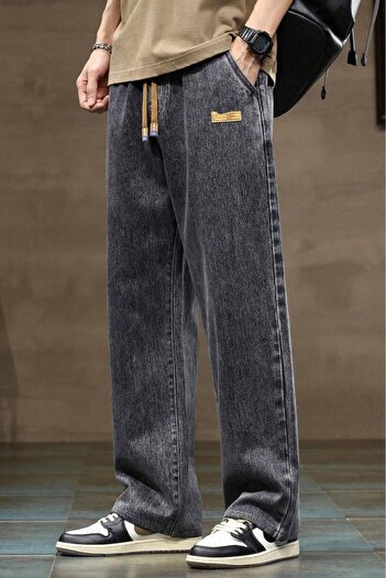 Oksit Reax Rayn Elastic Waist Drawstring Straight Leg Relaxed Fit Men's Jean Pants