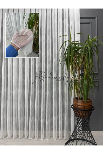 rendecioğlutekstil Ecru Tulle Curtain Steam Pattern - 1/3 Close Pleat, Leaded Skirt, Does Not Want Ironing