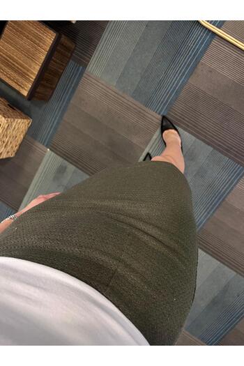OUZ Fashion Kadın Astarlı Kışlık Yüksek Bel Diz Üstü Kalem Etek