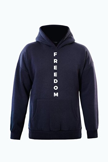 SOFTWAY Унісекс оверсайз світшот з капюшоном і принтом Freedom - темно-синій