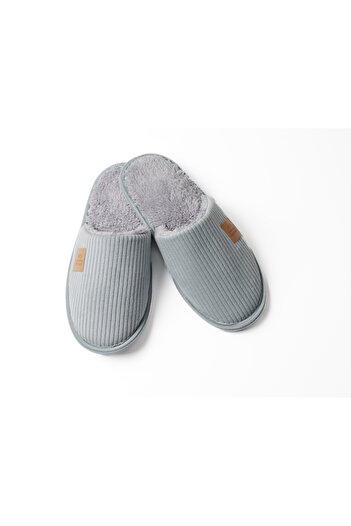 KAPVOE Fleece Gray Home Slippers - Non-Slip Sole, Plush Inside Detail, Fluffy and Non-Pilling Corded Comfort