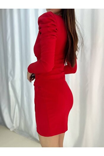 Trendusfashion Women's V-Neck Draped Long Sleeve Mini Dress - Stylish and Elegant Design