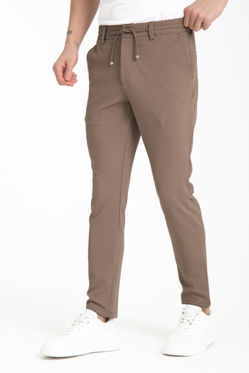 Varetta Men's Brown Elastic Waist Drawstring Side Pocket Lycra Men's Jogger Pants Straight Leg