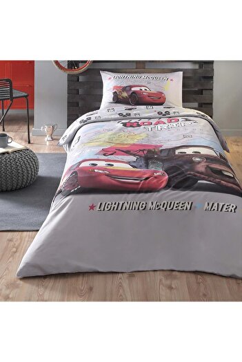 Özdilek Özdilek Cars on the Road Gray Dsny Ranforce Duvet Cover Set Single