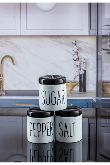 Lizzy 3 Pieces Black Cap Ceramic Vacuum Cap Seasoning Set