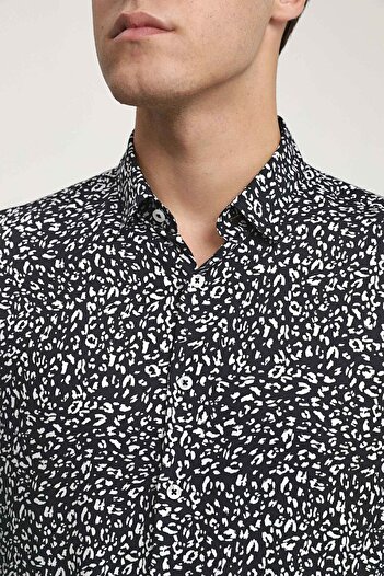 Twn Slim Fit Siyah Baskılı Gömlek