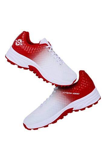 Nivia Crick 1000 Cricket Shoes |white/red, 9 Uk / 10 Us / 43 Eu|lightweight, Durable Rubber Outsole