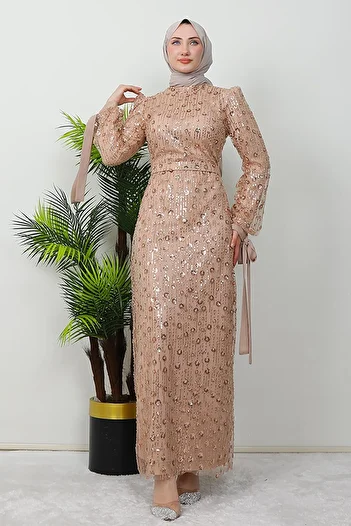 GİZ AGİYİM Gold Tulle Evening Dress - Floral Pattern