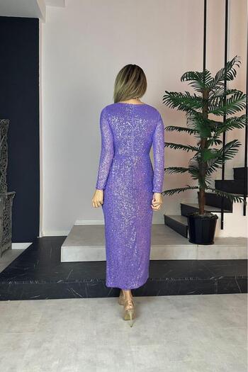 gesmoda G0768 Double Breasted Collar Sequin Design Dress Lilac