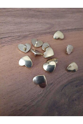 İMREN AKSESUAR Button Yellow Metalized Heart Shaped Bottom Leg 1.5 Cm 1 Pack 10 Pieces