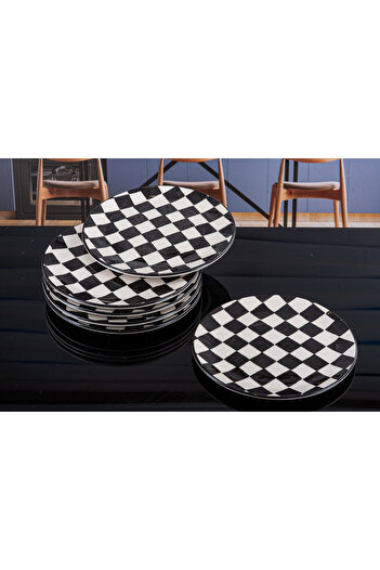 Lizzy Checkered Porcelain 6 Pieces Serving Plates for 6 People