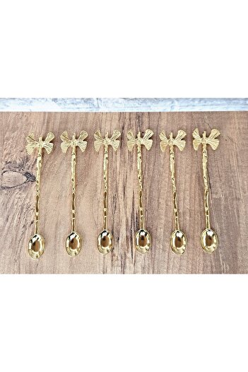 atabey home Gold Teaspoon Set - 6 Pieces, Butterfly Detail, Decorative Spoon