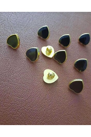 Beyna 1.5 cm 1 Pack 10 Pieces - Heart Gold Coated Black Enamel Metallized Button