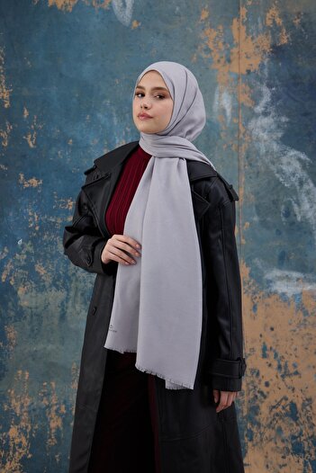 İpekhan Gray Square Patterned Jacquard Shawl 8012-09