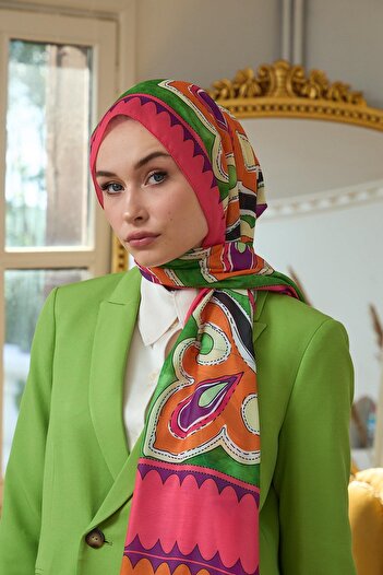 İpekhan Μαλακό σάλι Emerald Green Orange Summer Sparkle Collection - 3045-03