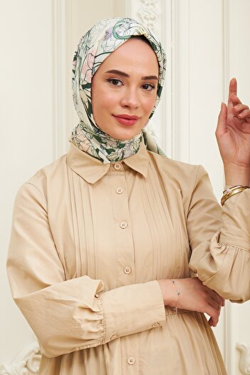 İpekhan Peony Cotton Viscose Shawl White Green