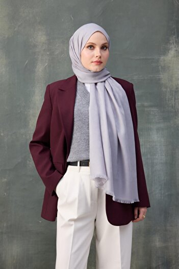 İpekhan Gray Wave Patterned Cotton Jacquard Shawl - 8010-09