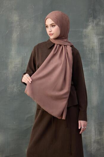 İpekhan Dark Rose Dried Wave Patterned Cotton Jacquard Shawl - 8010-19