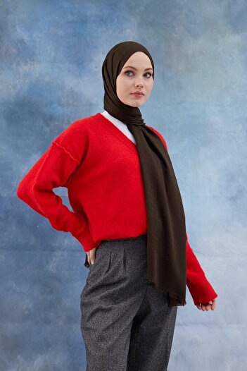 İpekhan Houndstooth Pattern Cotton Jacquard Shawl Khaki 8011-18