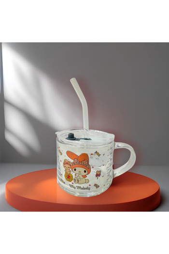ÇİLEKHOMEAVM Melody Kuromi - Glass Cup Mug with Straw and Handle