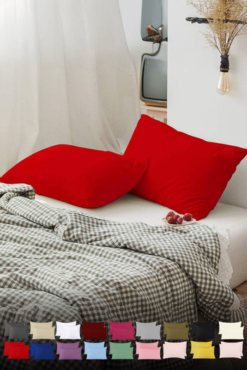 TeksNil Home |   Straight Cotton 2-Pack Red Pillow Covers |   50 X 70 cm Covered |