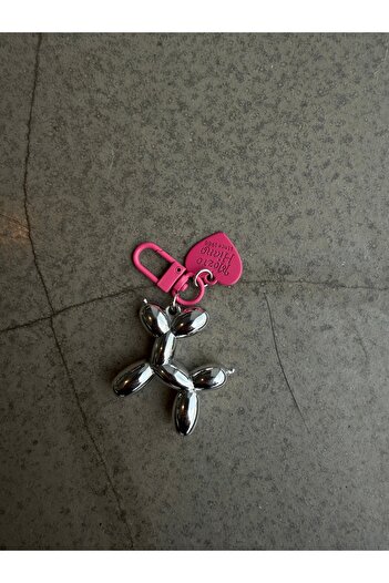 minebag Balloon Dog Keychain Heart Shaped Pin Lock Detailed Bag Charm Silver