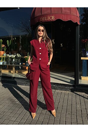 AÈC PRIVÈ Gold Women's Vest and Trousers Set - Buttoned, Model 777