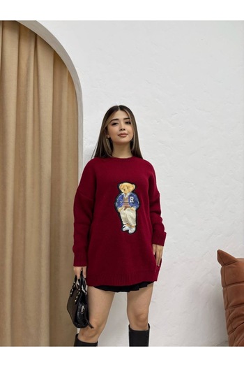 Ekim Store Teddy Bear Embroidered Knitwear Long Sweater