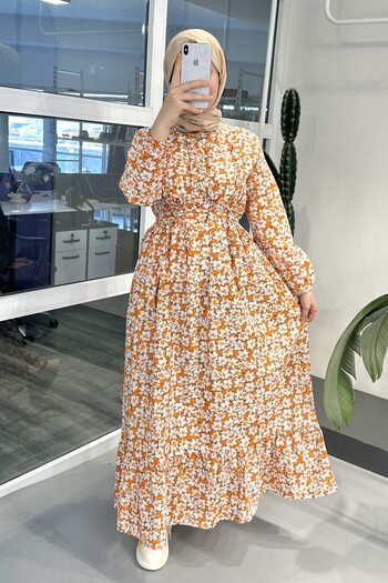 ModaSelin Ms211 Ruffle Buttoned Orange Dress
