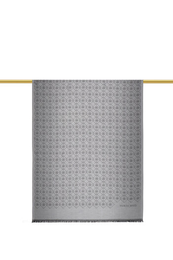 Bursa İpek Gray Monogram Pattern Jacquard Silk Shawl