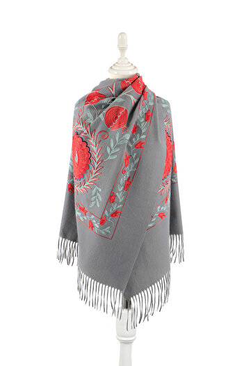 Bursa İpek Smoked Embroidered Winter Shawl